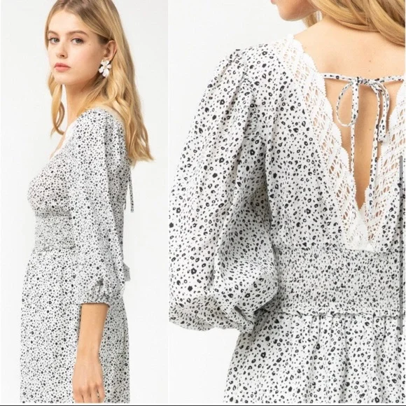 White lace trim micro leopard print summer cute women’s dress - Picture 3 of 4